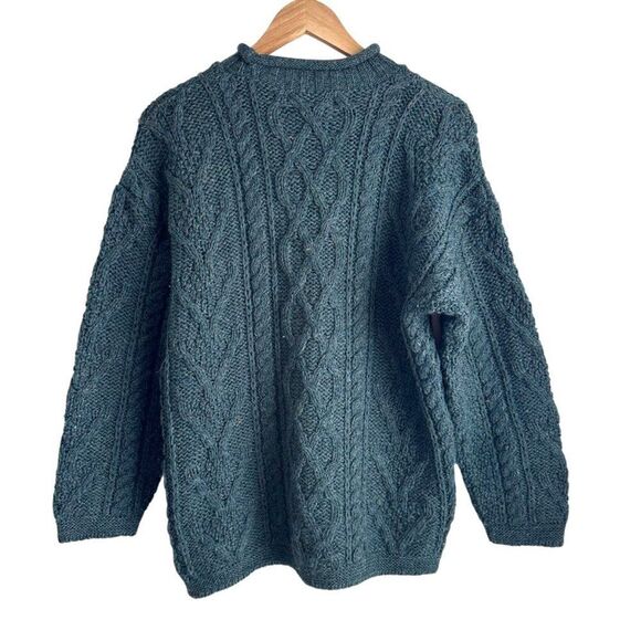 British Wool Forest Green Cable Knit Crewneck Sweater Size Small - Picture 2 of 6